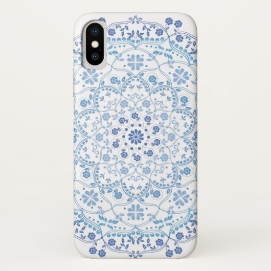 シンプル青と白のフローラエレガント曼荼羅 Case-Mate iPhoneケース (裏面)