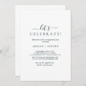 シンプル青と白の婚約パーティ 招待状 (正面/裏面)