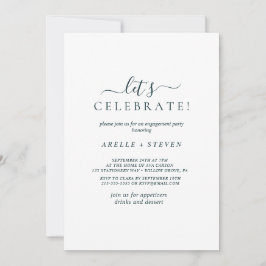 シンプル青と白の婚約パーティ 招待状