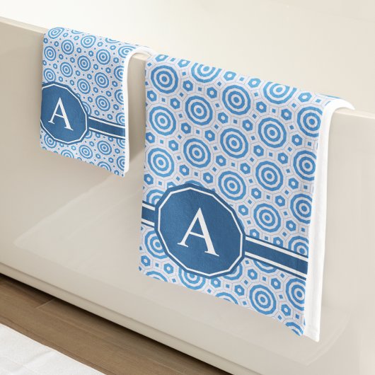 シンプル青と白の幾何モダン図形 バスタオルセット