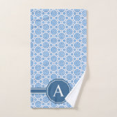 シンプル青と白の幾何モダン図形 バスタオルセット (ハンドタオル)