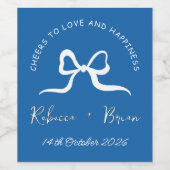 シンプル青と白の手で描いた弓のスケ結婚ッチ ワインラベル (シングルラベル)