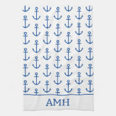 シンプル青と白の航海のいかりパーソナライズされた キッチンタオル (縦)