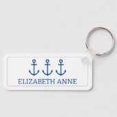 シンプル青と白の航海のいかりパーソナライズされた キーホルダー (正面)
