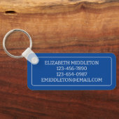 シンプル青と白の航海のいかりパーソナライズされた キーホルダー (裏面)