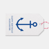 シンプル青と白の航海のいかりパーソナライズされた ギフトタグ (正面(横))