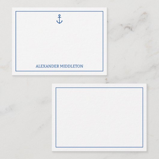 シンプル青と白の航海のいかりパーソナライズされた ノートカード (正面/裏面)