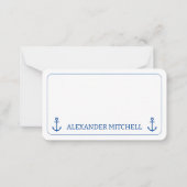 シンプル青と白の航海のいかりパーソナライズされた ノートカード (正面)