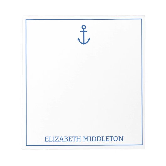 シンプル青と白の航海のいかりパーソナライズされた ノートパッド (正面)
