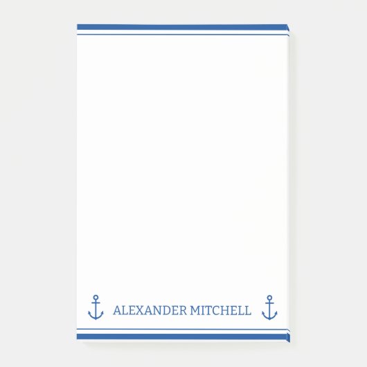 シンプル青と白の航海のいかりパーソナライズされた ポストイット (正面)