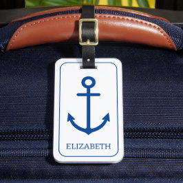 シンプル青と白の航海のいかりパーソナライズされた ラゲッジタグ