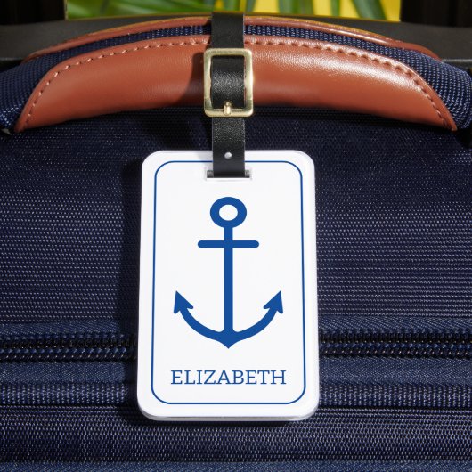 シンプル青と白の航海のいかりパーソナライズされた ラゲッジタグ (正面インサイチュ2)