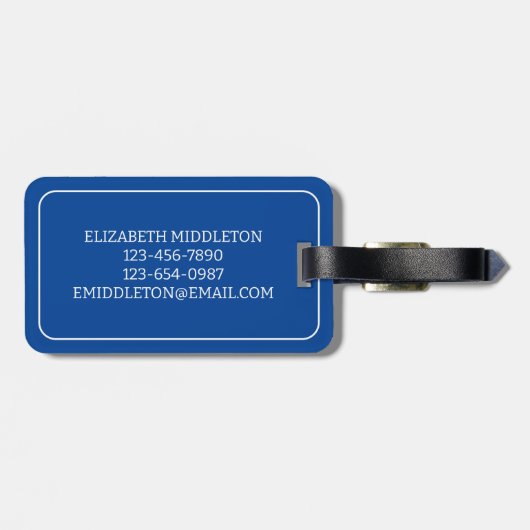 シンプル青と白の航海のいかりパーソナライズされた ラゲッジタグ (裏面横)
