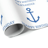 シンプル青と白の航海のいかりパーソナライズされた ラッピングペーパー (ロールコーナー)