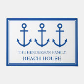 シンプル青と白の航海のいかり ドアマット (正面)