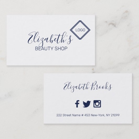 シンプル青と白 名刺 (正面/裏面)