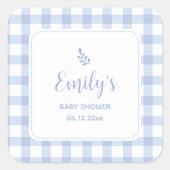 シンプル青エレガントギンガムプレイドボーイベビーシャワー スクエアシール (正面)
