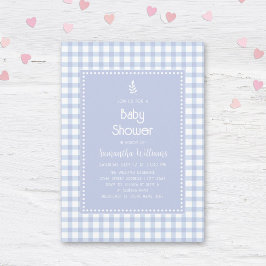 シンプル青エレガントギンガムプレイドボーイベビーシャワー 招待状