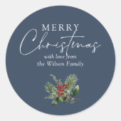 シンプル青エレガントクリスマス緑 ラウンドシール (正面)