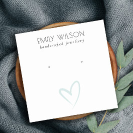シンプル青エレガントハートスタッドイヤリングディスプレイ スクエア名刺