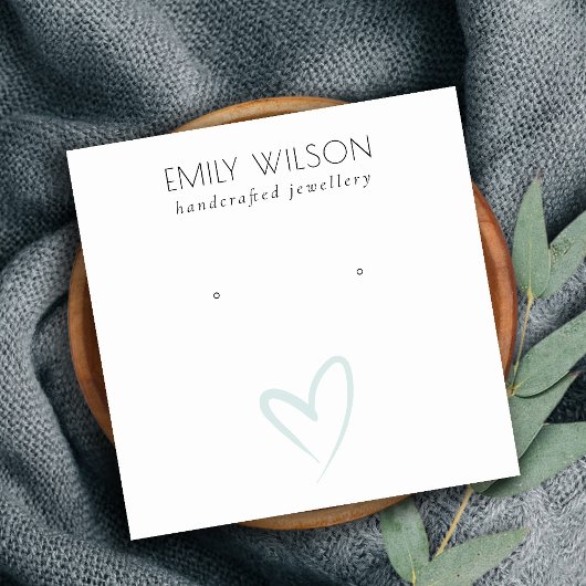 シンプル青エレガントハートスタッドイヤリングディスプレイ スクエア名刺