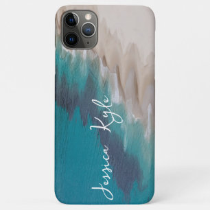 シンプル青エレガントビーチタイポグラフィ名 iPhone 11 PRO MAXケース