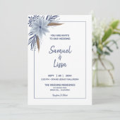 シンプル青エレガントフローラ結婚式招待状 招待状 (スタンド正面)