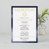 シンプル青エレガント勾配バー(ユダヤ教の)バル・ミツバー-金ゴールド 箔招待状 (立ち正面)