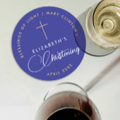 シンプル青エレガント王室の信教バプテスマ金ゴールドクロス ラウンドペーパーコースター