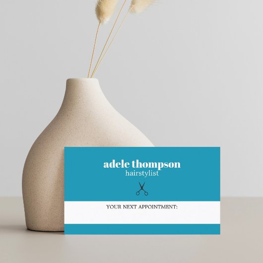 シンプル青エレガント白はさみ美容師 予約カード