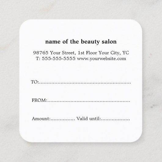 シンプル青エレガント白ギフトカード 割引カード (裏面)