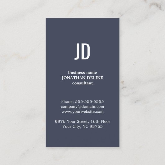 シンプル青エレガント白モノグラムコンサルタント 名刺 (正面)