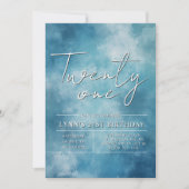 シンプル青エレガント21歳の誕生日パーティー 招待状 (正面)