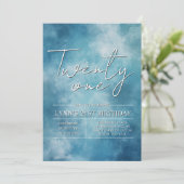 シンプル青エレガント21歳の誕生日パーティー 招待状 (スタンド正面)