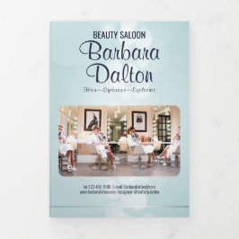 シンプル青エレガント《写真》ぼけ味 三つ折りカード