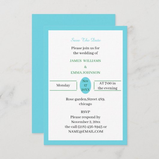 シンプル青カスタマイズ セーブザデート (正面/裏面)