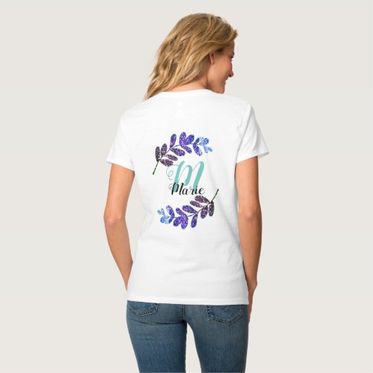 シンプル青カスタム紫の黒葉い Tシャツ (裏面フル)