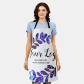 シンプル青カスタム紫ブラック葉のロゴを追加 エプロン (着用した状態)