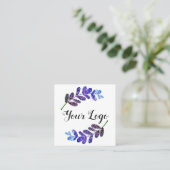 シンプル青カスタム紫ブラック葉のロゴを追加 スクエア名刺 (スタンド正面)