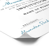 シンプル青スタイリッシュ白のロゴ証明書 ポスター (角)