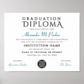 シンプル青スタイリッシュ白のロゴ証明書 ポスター (正面)