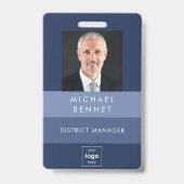 シンプル青ストライプ会社の写真ID バッジ (正面)
