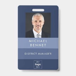 シンプル青ストライプ会社の写真ID バッジ