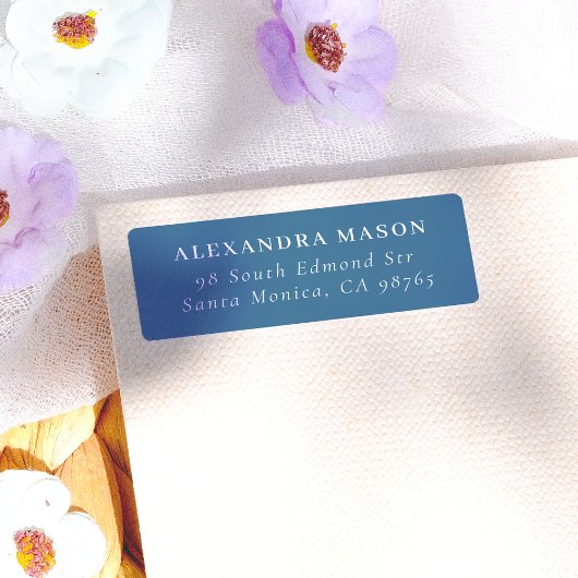 シンプル青セリフモダン差出人住所 ラベル