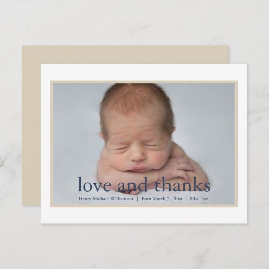 シンプル青タン生まれたばかりの写真 サンキューカード (正面/裏面)