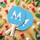 シンプル青ティール(緑がかった色)モノグモダンラムガーリー名 卓球ラケット