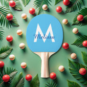 シンプル青ティール(緑がかった色)モノグモダンラムガーリー名 卓球ラケット