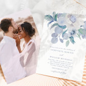 シンプル青フローラフォト結婚式招待状 案内状