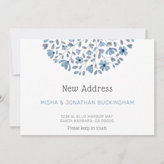 シンプル青フローラ水色新しいアドレス移動 案内状 (正面)