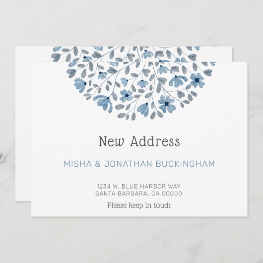 シンプル青フローラ水色新しいアドレス移動 案内状 (正面/裏面)